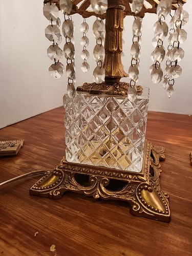 Antique Crystal & Brass Bohemian Hollywood Regency AB Moulds Torch Lamps 17" Wow - Picture 24 of 24