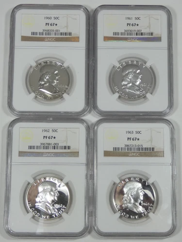 1960-1963 USA 50C Franklin Half Dollars 4-pc Proof Set All NGC PF 67*