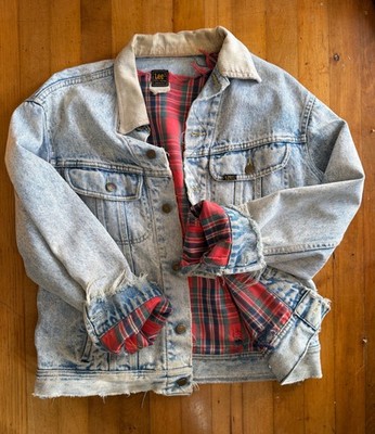 Vintage Lee Buffalo Plaid Lined Denim Jacket Men's Size Large