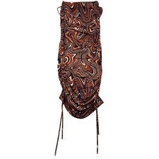 Papaya Ruched Midi Dress Small Womens Retro Swirl Marble Print Brown Tan Black