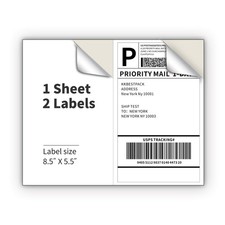 Half Sheet Shipping Labels Laser Inkjet Printers 2 Per Page Self Adhesive
