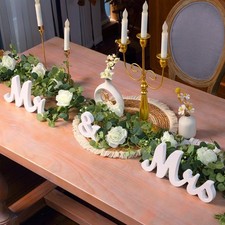 2pcs Large White Mr Mrs Sign for Wedding Table with 5.91ft Artificial Flowe...