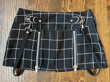 Lip Service Black Plaid Mini Skirt Y2K Zippers Metal Punk Goth Straps S