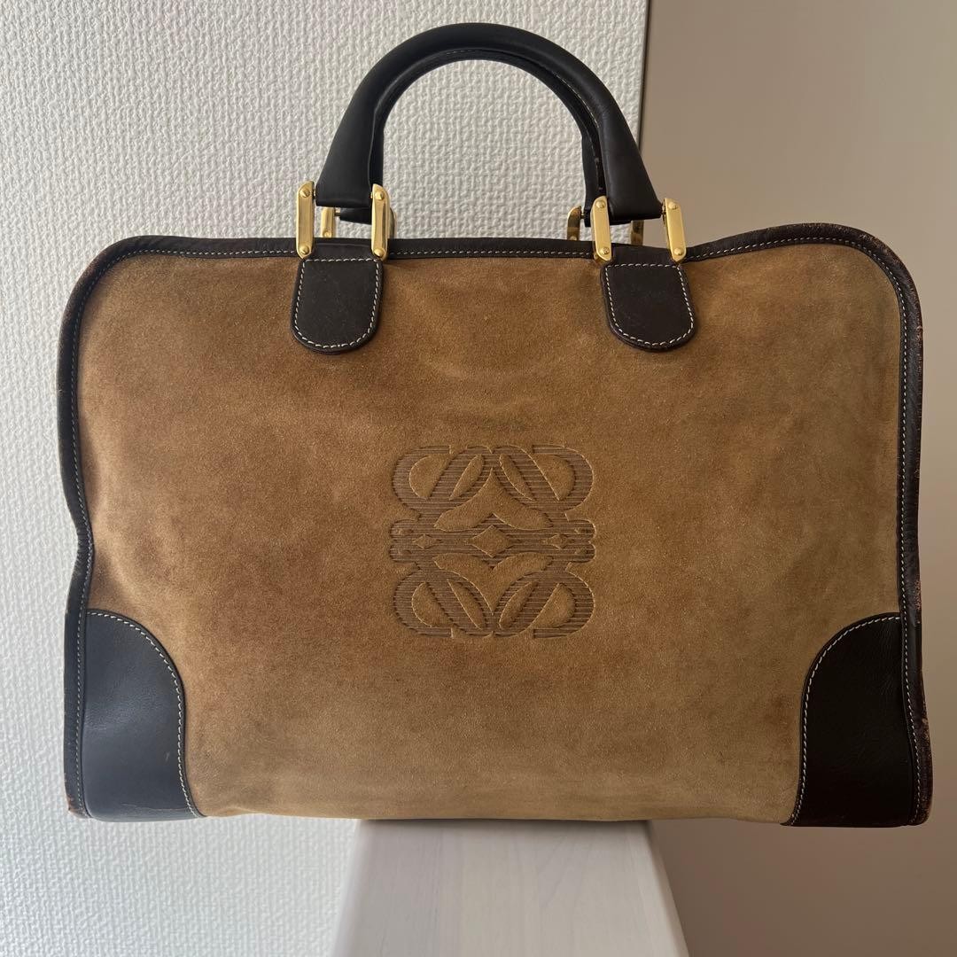 Loewe Bag Amazonas 40 Suede Leather Boston Vintage Anagram Brown From Japan TK
