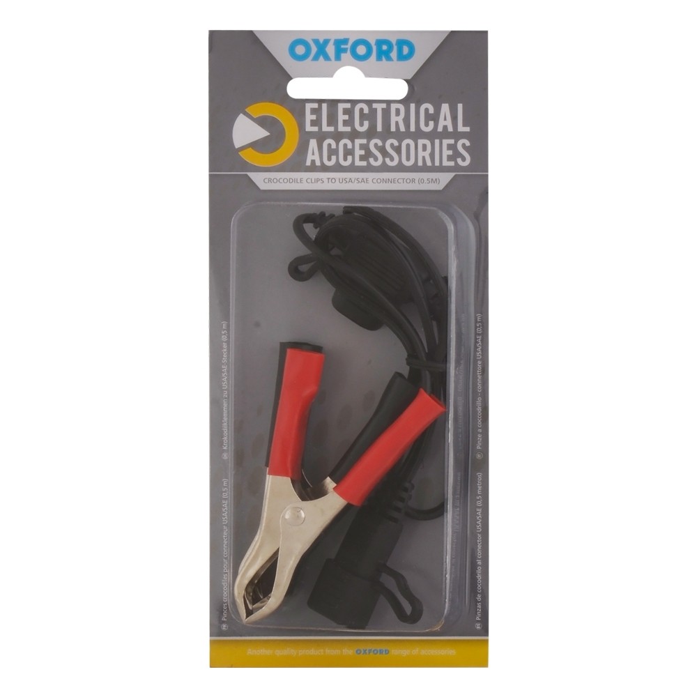 Oxford Motorbike Motorcycle Crocodile Clips To USA / SAE Connector 0.5mtr Lead