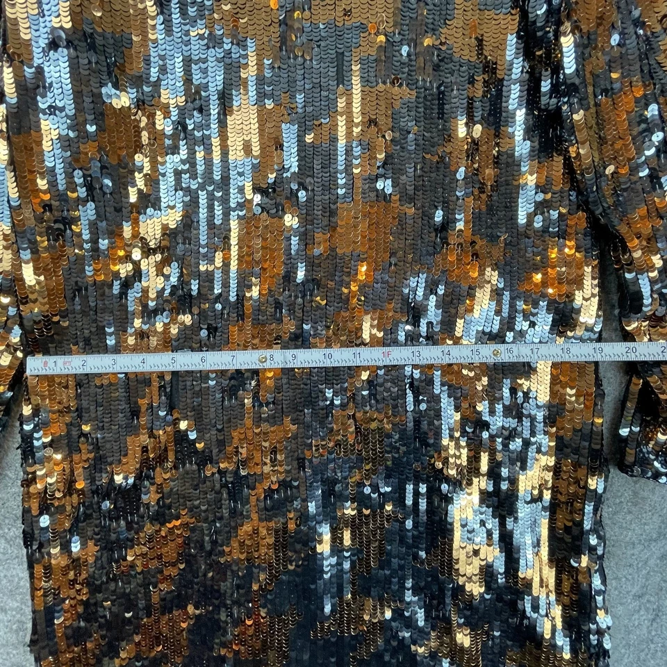 Vestido Vintage Argenti Notte 10 Negro Marrón Lentejuelas 100% Seda Brillante Pata de Gallo Foto 4 de 4