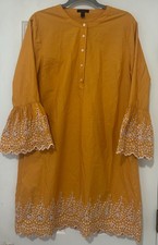 J. Crew Mustard Gold Embroidery Accented Cotton Dress Sz. L EUC