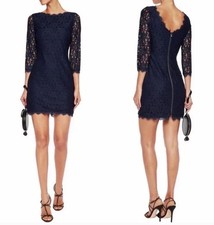 Diane von Furstenberg 10 Colleen Navy Blue Floral Lace Sheath Dress DVF 