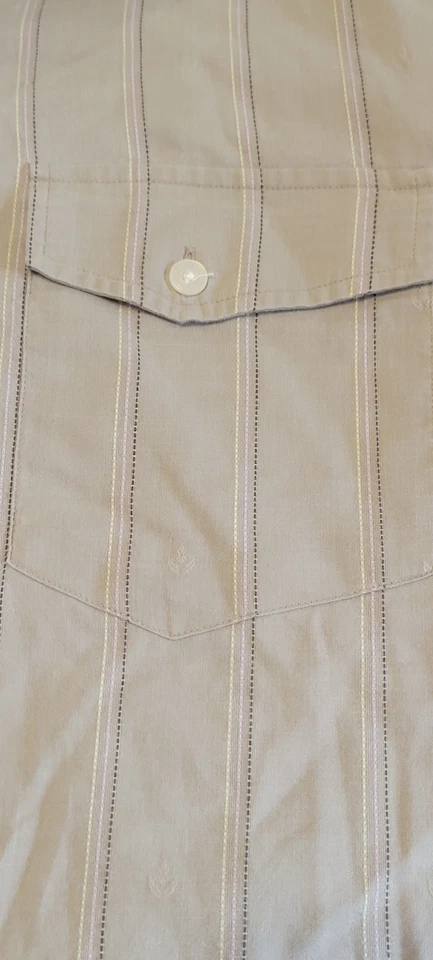 Horny Toad Shirt Mens Large Tan Beige Striped Short Sleeve Button Up Pocket - Image 2 of 4