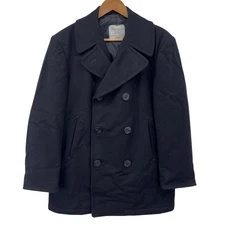 Vintage US Navy Peacoat Mens 38R Black Insulated 100% Wool Overcoat All Buttons