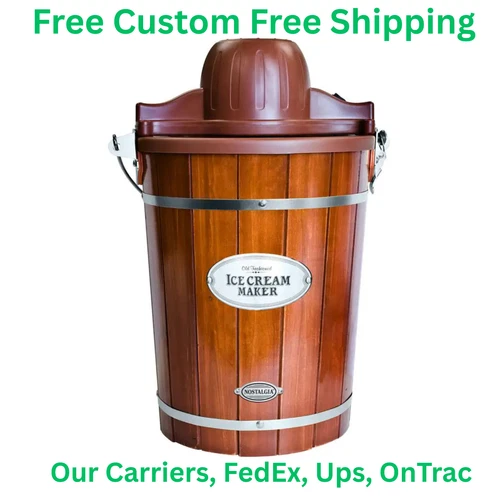 Nostalgia Ice Cream Maker 6 Qt Electric Vintage Wood Bucket Frozen Yogurt Gelato