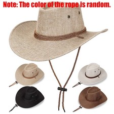 Women's Straw Western Hat, Wide Brim Sun Hat with Chin Strap for Beach Outdoor