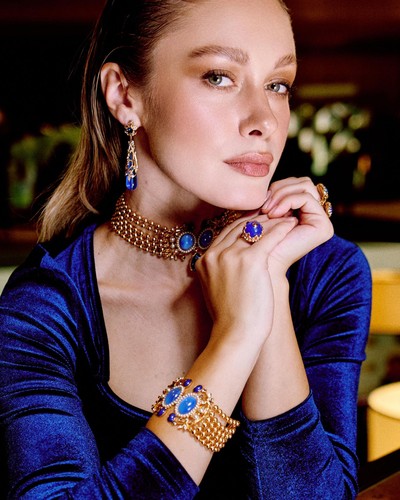 Boucles D'Oreilles Murano Verre Bleu Art Nouveau D'Or 14K Pendentifs Luxe Italie - Photo 3 sur 10