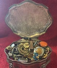 Vintage Silver Tone Jewelry Box with Mixed Costume Jewelry