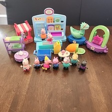Peppa Pig Toy Figure Playset Lot Supermarket Carnival Tea Pot Table Bunk Beds