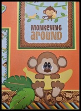 Premade 12x12 Scrapbook Pages Handmade Layout SEWN MATS Monkey See Monkey Do PCC