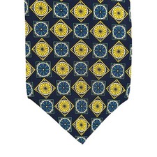 Gap Premium 1969 Mens Silk Tie Navy Blue Yellow Geometric Medallion Made in USA