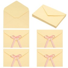 20 Pack Greeting Card Envelopes with Ribbon Bow, Beige 6.3" x 4.4"