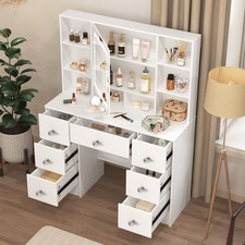 Large Makeup Vanity LED Lighted Mirror Dressing Table Dresser Desk 7 Drawers US