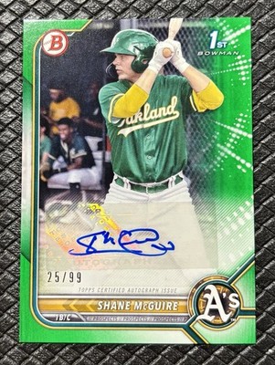 SHANE McGUIRE 2022 Bowman 1st Green RC Auto /99 Oakland Athletics Color Match!
