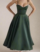 Dark Green Sweetheart Neck Sleeveless Midi Gown Dress for Women