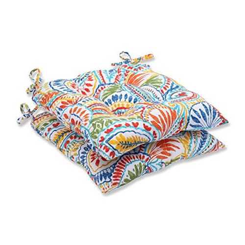 Paisley Indoor/Outdoor Chair Seat Cushion with Ties, Tufted, Weather, and