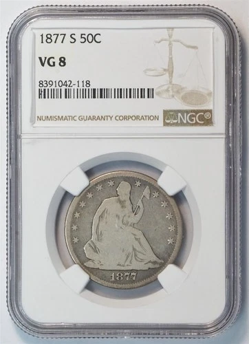 1877 S Seated Liberty Silver Half Dollar VG 8 NGC 50C US COIN