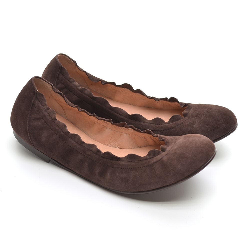 SAOLA Slip donna suola francese FS NY polsino smerlato piatto 7 5 M caffè scamosciato nuovo con scatola