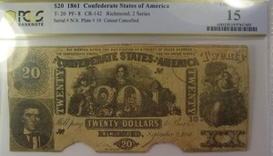 T-20 $20 1861 Confederate Currency CSA - Civil War - Graded PCGS 15 Choice Fine