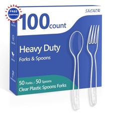 Plastic Silverware Heavy Duty 100 Count Combo Set Spoons Forks BPA-Free Heat