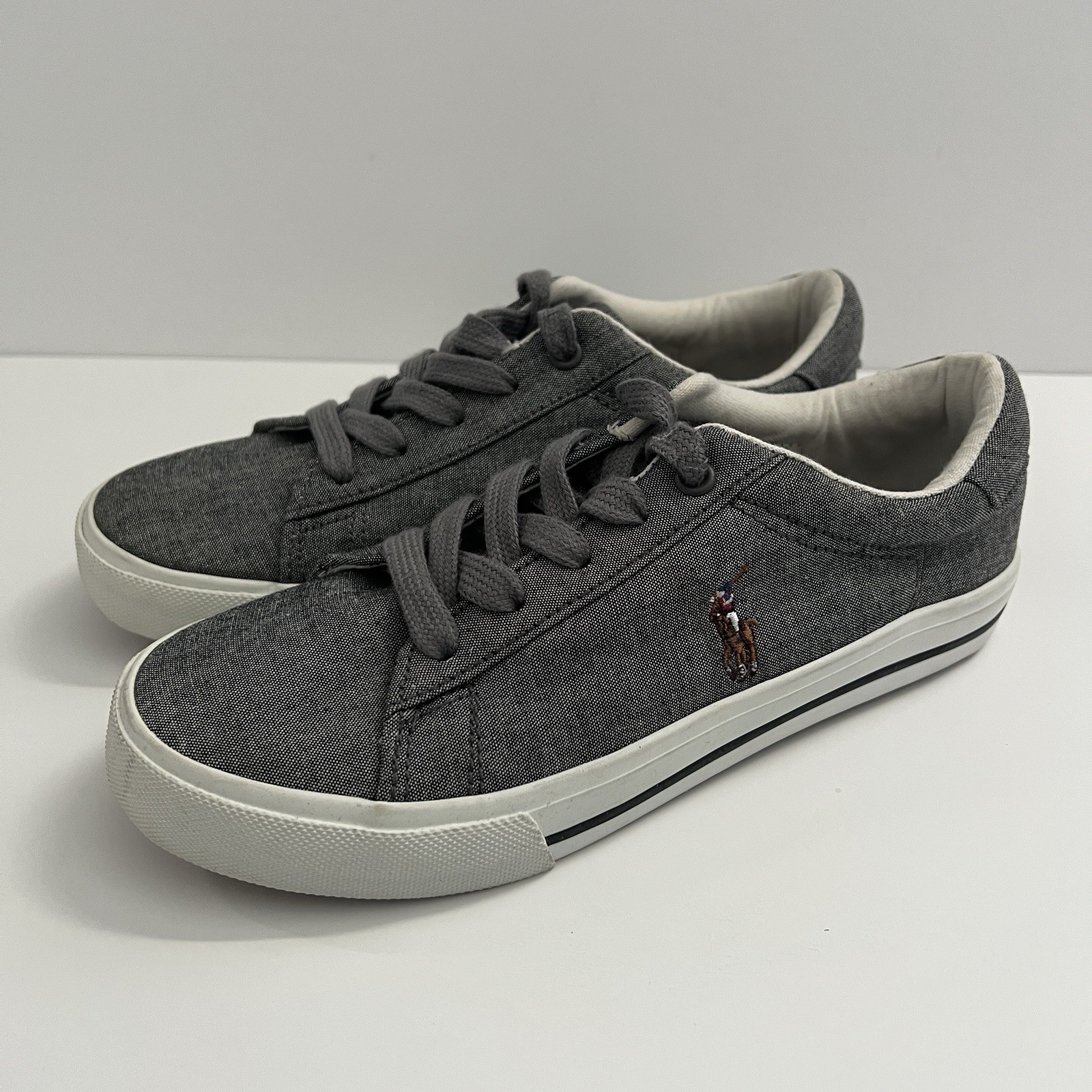 Polo Ralph Lauren Easton II Shoe Gray Chambray Cotton Lace L