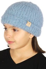 C.C Kids' Children's Soft Warm Fuzzy Two Tone Cuff Beanie Skull Cap, Denim