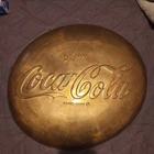 Vintage Drink Coca Cola Coke Brass Button Sign 16" Will Polish Up Left As Found