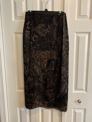 Emanuel Ungaro VTG Silk Wrap Skirt Sz 10 Brown/Cream Flower Pattern Old Money
