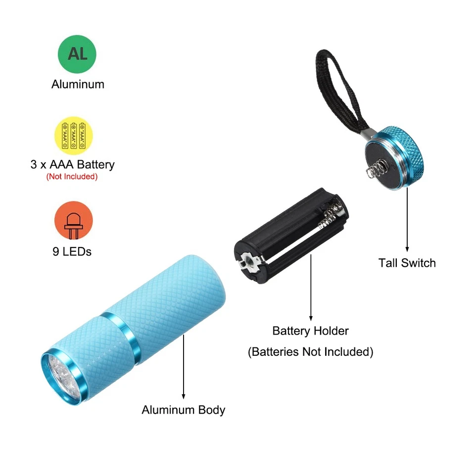 Linterna de aluminio UV de 9 LED de Batería AAA No incluidas multicolor 4pz. - Imagen 2 de 4