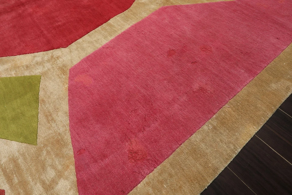 8x10 Tibetano Hand Knotted Wool & Silk Fuschia Tibetan Art Deco Geometric Rug - Image 4 of 4