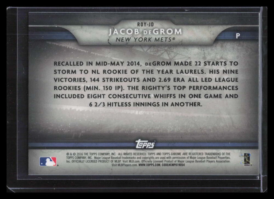 2016 Topps Chrome ROY Chronicles ROYJD Jacob deGrom - Image 2 of 2
