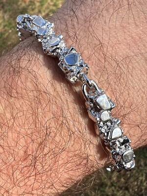 Heavy 8mm Custom Handmade Solid 925 Sterling Silver Nugget Link Bracelet Mens