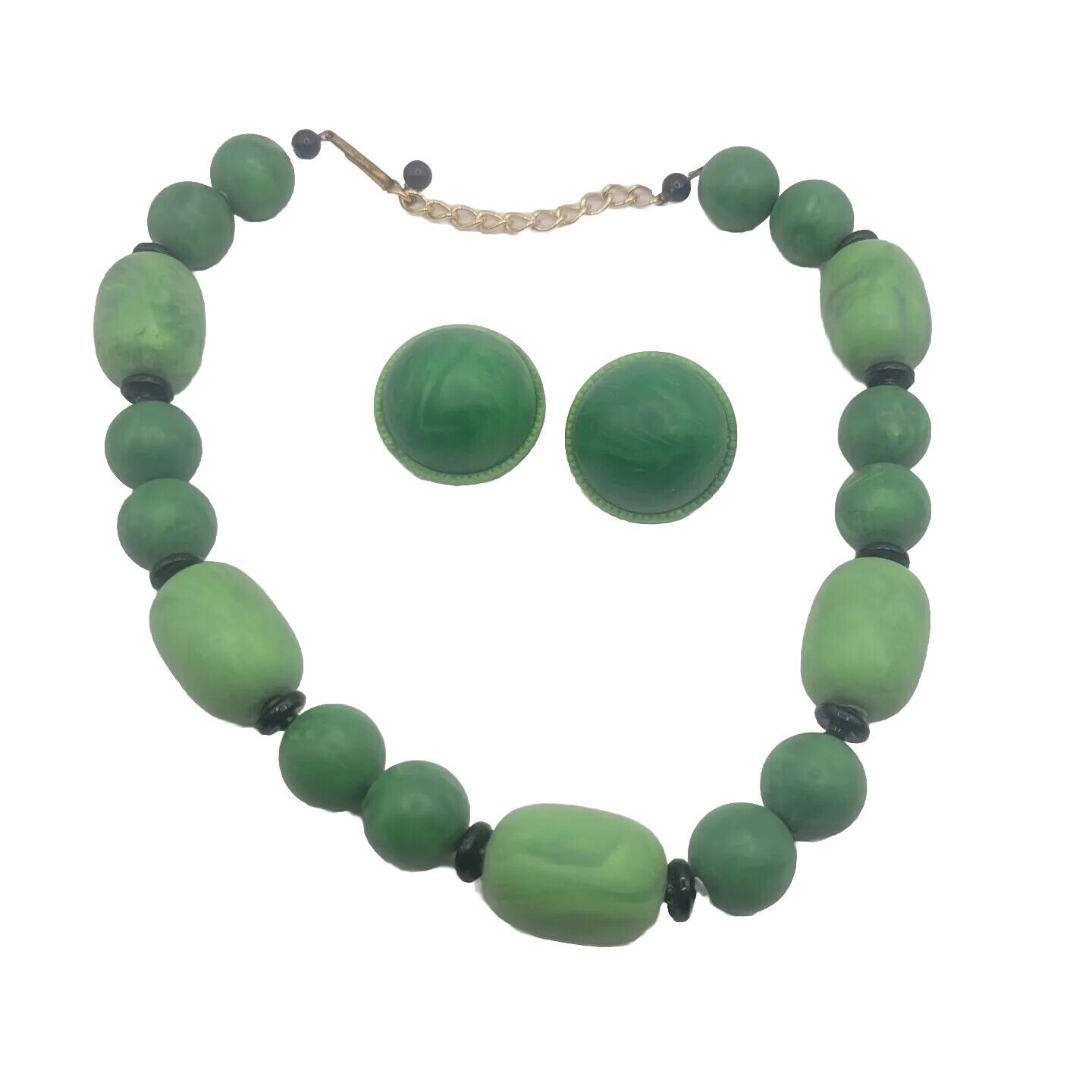 Vintage West Germany Green Necklace & Clip-on Ear… - image 1