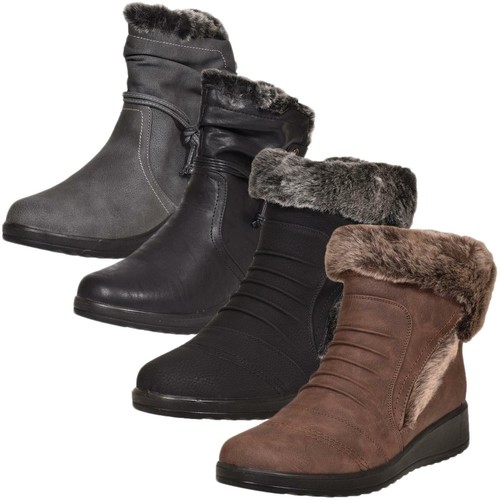 Ladies Ankle Boots Warm Low Wedge Heel 