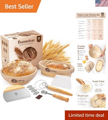 Artisan Bread Making Set - 9'' Round & 10'' Oval Baskets, Lame & Scrapers Included