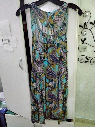 NWT Short Dress Sleeveless Paisley Print Straps Boho Aqua Mini Hippie Green M 14 - 第 4/5 張圖片