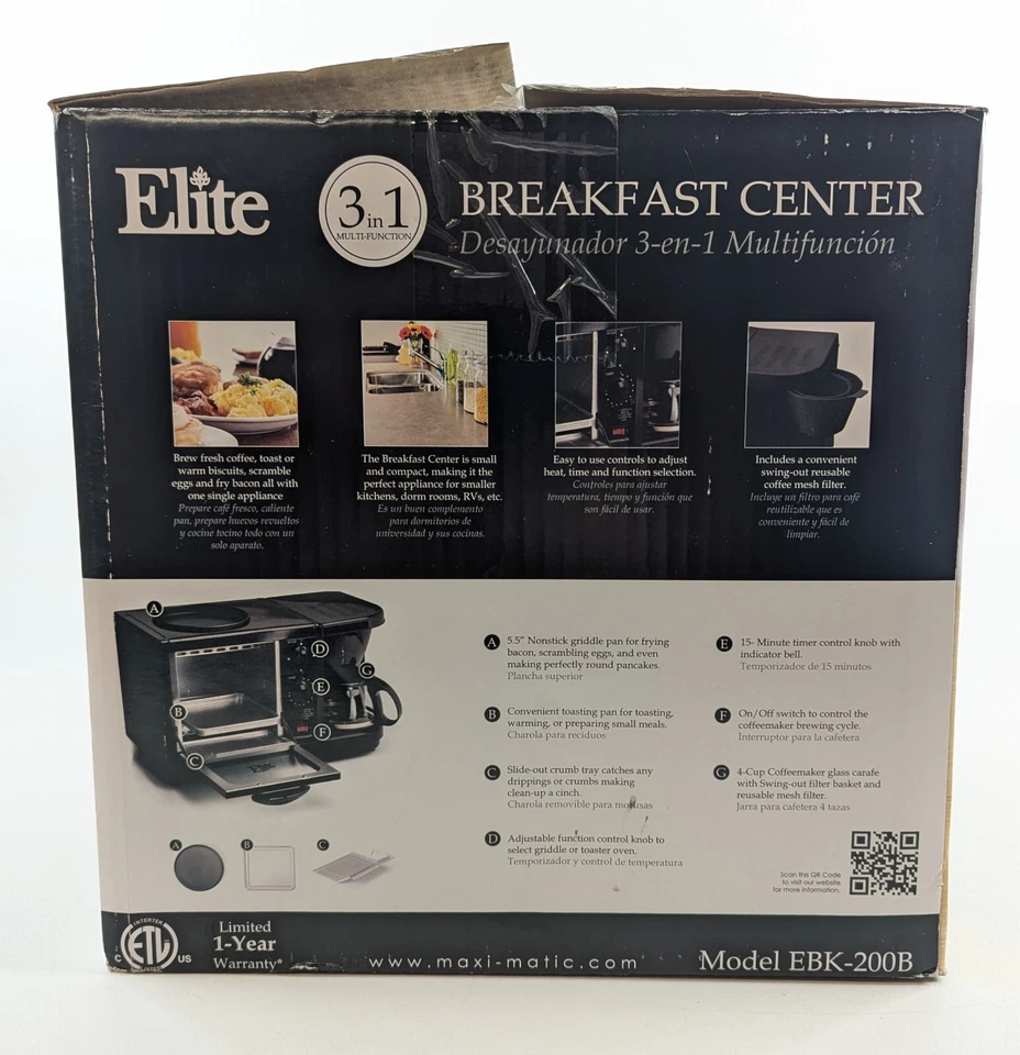 Maxi-Matic Elite 3-in-1 Breakfast Station – Toaster Oven Griddle EBK-200 - NEW - Image 2 of 4