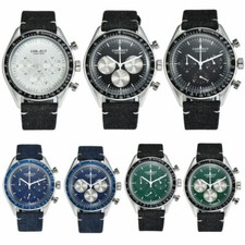 New Corgeut Japan Quartz Green Black Mens Watch 40mm Full Chronograph 24 Hour