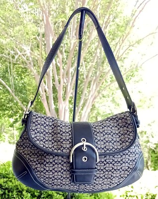 【人気】COACH コーチ ショルダーバッグ ソーホー 6808 SOHO Coach 6808 Vintage Soho Black Leather and Signature C Canvas Bag