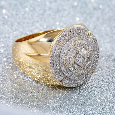 Halo Pave Pinky Ring Men's 14k Yellow Gold Plated 2Ct Round Real
