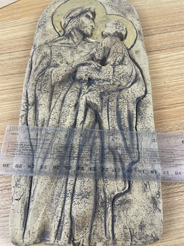 Vintage Sandstone Art Pottery Tile St. Joseph Biblical 12" X 5" Tile / Plaque - Picture 7 of 7