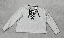 DKNY Sport Pullover Women s Gray Drawstring Cropped Cotton Sweater Size M