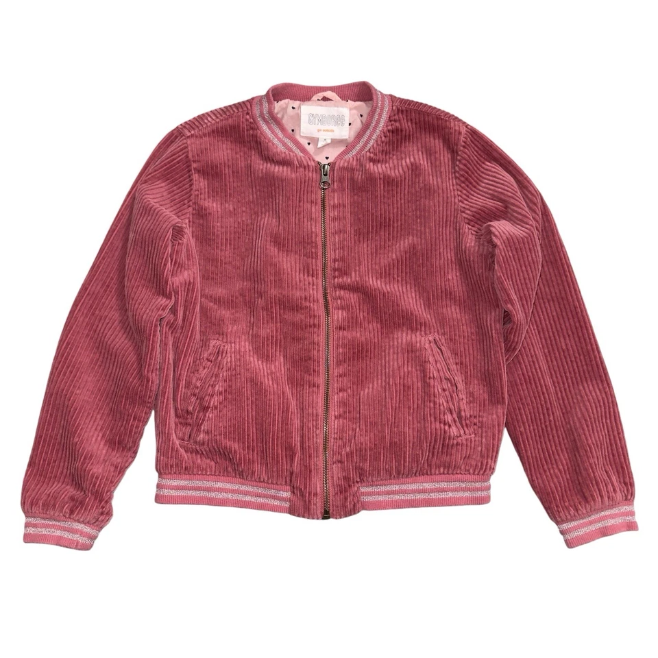 Gymboree Rose Pink Corduroy Varsity Bomber Jacket Girls Size M 7-8 Zip Up Preppy - Image 2 of 4