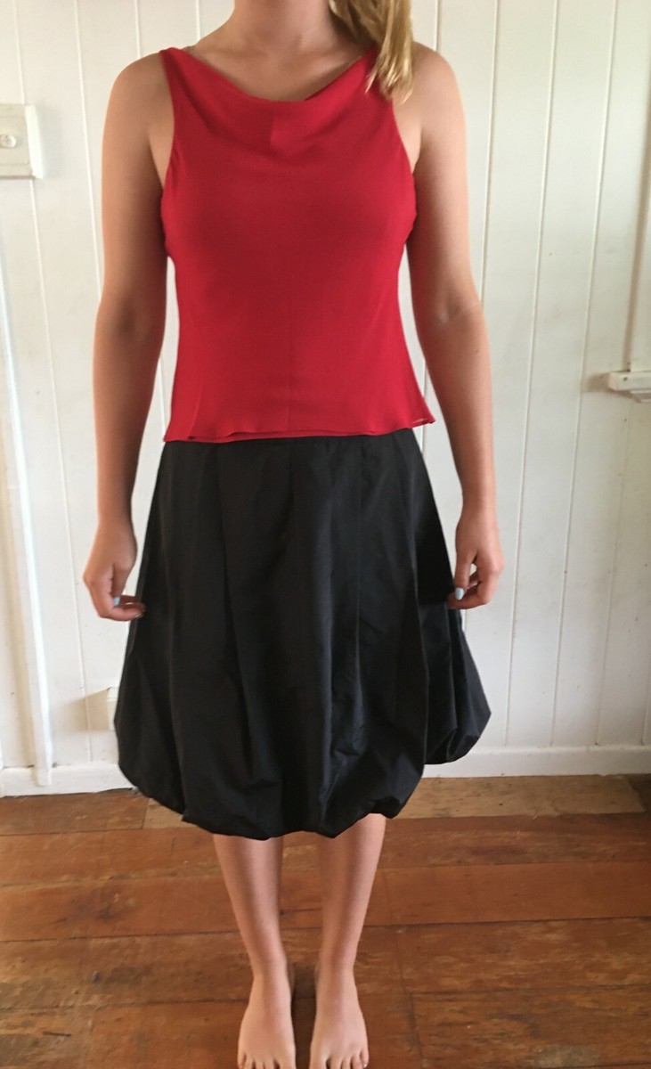 Womens Black Puffy Skirt Size Taffeta-Style Fabric Pleats Belt